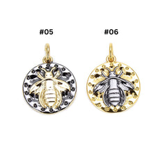 18K Gold Filled Bee Charm, Medallion Insects on Round Coin Pendant, Bee Coin Pendant, Dual Tone Medallion Charm, 20x15mm, CP518