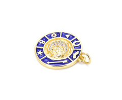 18K Gold Filled Blue Enamel Pendant, Good Fortune Zodiac Charm, CP519