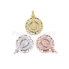 24K Gold Filled Dainty Virgin Mary Pendant Micro Pave Virgen de Guadalupe Medallion Pendant for Necklace Religious Jewelry 19x14mm, CP520