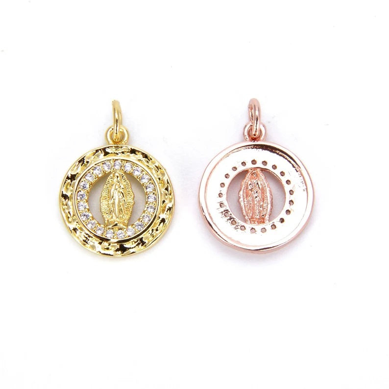 24K Gold Filled Dainty Virgin Mary Pendant Micro Pave Virgen de Guadalupe Medallion Pendant for Necklace Religious Jewelry 19x14mm, CP520