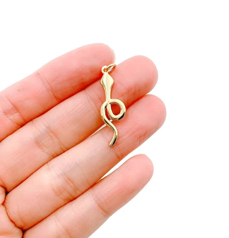 24K Gold Filled Snake Charm, Gold Silver Snake Necklace, Necklace Bracelet Charm, Snake Pendant, Serpent Charm, Jewelry Making 31x9mm, CP524