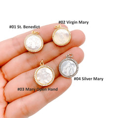 18K Gold Filled Virgin Mary CZ Micro Pave St Benedict Charm, CP525