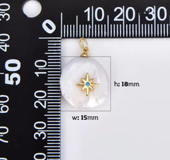 18K Gold Filled Freshwater Pearl Star with Turquoise CZ Charm Pendant, CZ Micro Pave Star Pendant, Starburst Charm, 18x15mm, CP532