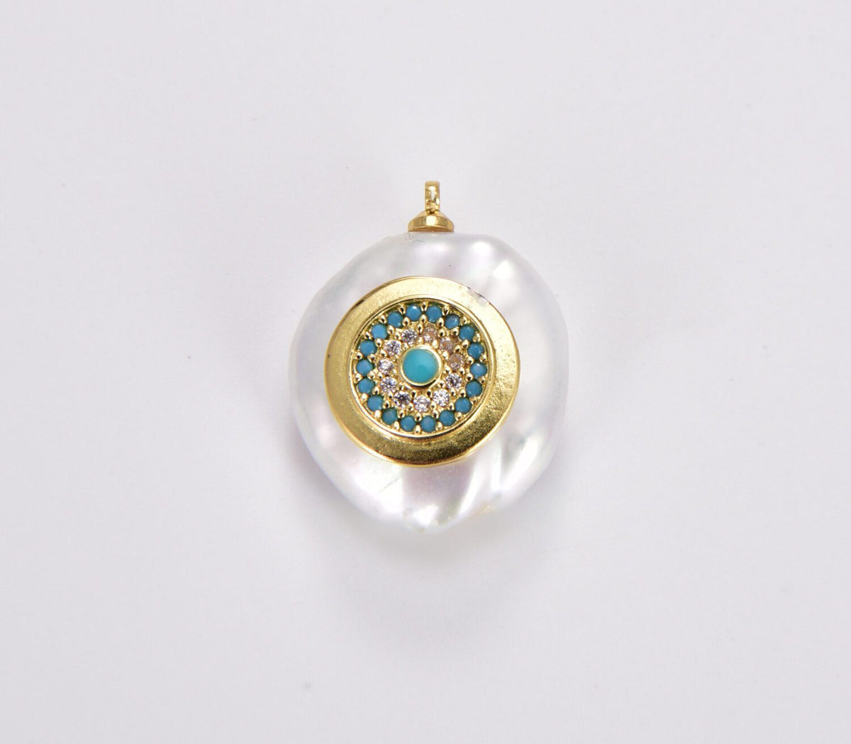 18K Gold Filled Fresh Water Pearl Evil Eye Charm, Evil Eye Necklace, Micro Pave Evil Eye, Evil Eye Pendant, DIY, Jewelry Making, 19x15mm, CP535