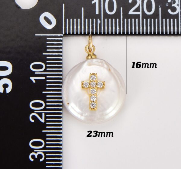 18K Gold Filled Fresh Water Pearl Cross, Tiny Cross Charm, Faith Charm, Micro Pave Cross Pendant, Pave Findings, DIY, Jewelry Making, 23x16mm, CP541