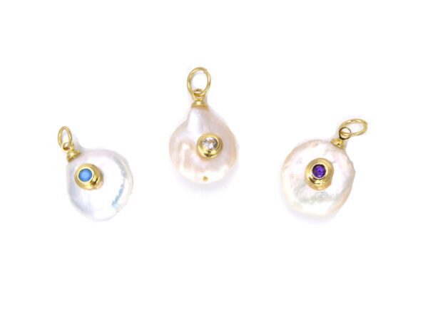 14K Gold Filled Fresh Water Pearl Round Shape Charm Clear CZ, Evil Eye Charm, Gold Evil Eye, Evil Eye Pendant, Jewelry Making 21x13mm, CP543