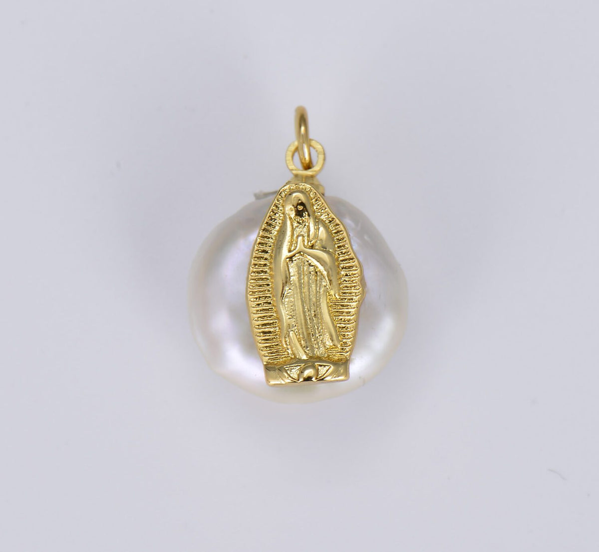 18K Gold Filled Freshwater Pearl Virgin Mary Charm, CP547