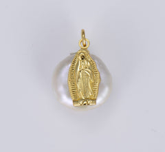 18K Gold Filled Freshwater Pearl Virgin Mary Charm, CP547