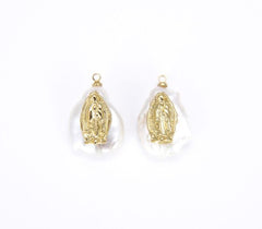 18K Gold Filled Freshwater Pearl Virgin Mary Charm, CP547