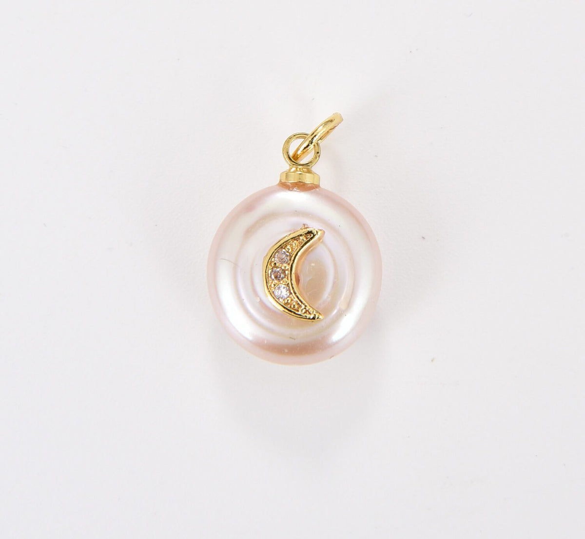 14K Gold Filled Freshwater Pearl Crescent Moon CZ Micro Pave Charm, Pearl Moon Pendant, Moon Charms, Crescent Necklace, 18x12mm, CP548