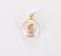 14K Gold Filled Freshwater Pearl Crescent Moon CZ Micro Pave Charm, Pearl Moon Pendant, Moon Charms, Crescent Necklace, 18x12mm, CP548