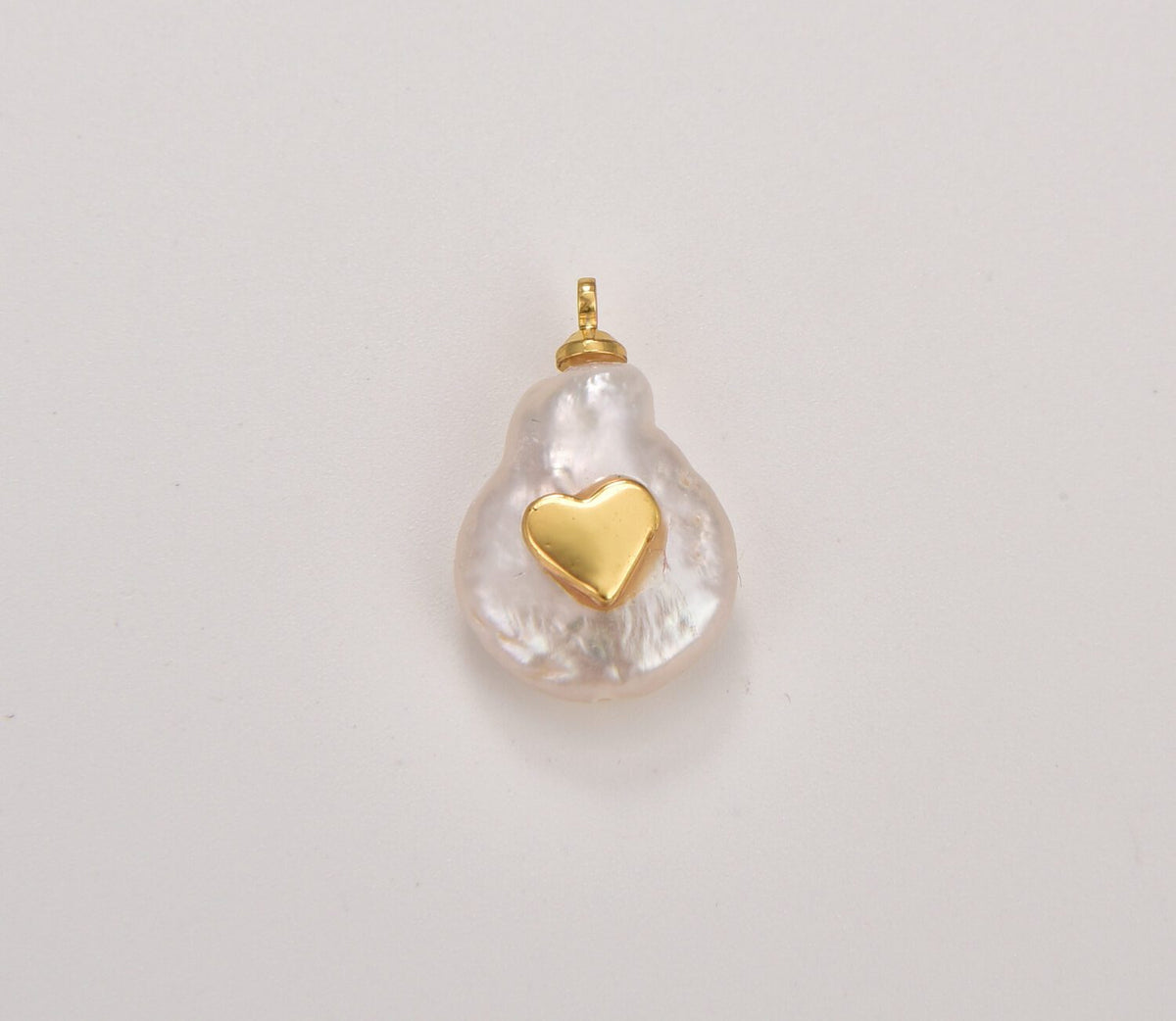 18K Gold Filled Fresh Water Pearl Heart, Pearl Heart Necklace, Heart Shaped Pendant, Micro Pave Heart Charm, DIY, Jewelry Making, 17x11mm, CP553