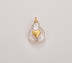 18K Gold Filled Fresh Water Pearl Heart, Pearl Heart Necklace, Heart Shaped Pendant, Micro Pave Heart Charm, DIY, Jewelry Making, 17x11mm, CP553