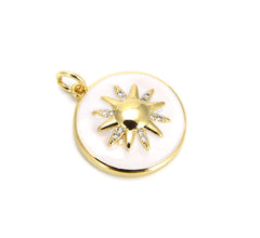 18K Gold Filled Sunburst Enamel Charm, Starburst Necklace, Enameled Pendant, Sun Pendant, Micro Pave Sun Charm, DIY, 22x18mm, CP555