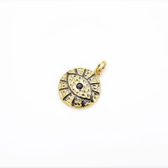 24K Gold Filled Evil Eye Charm Gold Round Evil Eye Pendant, Cubic Zirconia Medallion, Religious Micro Pave Necklace Charm 20x15mm, CP557