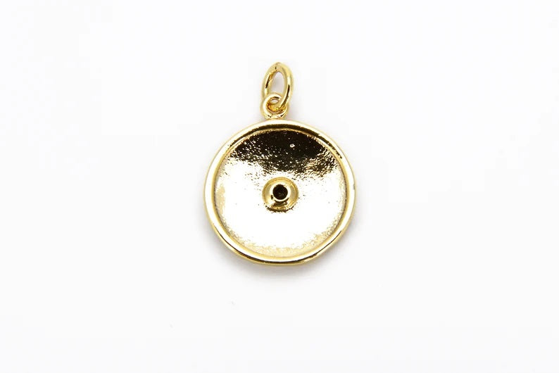 24K Gold Filled Evil Eye Charm Gold Round Evil Eye Pendant, Cubic Zirconia Medallion, Religious Micro Pave Necklace Charm 20x15mm, CP557