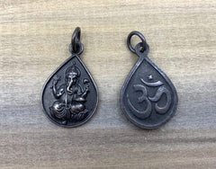 Black Ganesha Charm, Lord Ganesh Pendant, Ganesha Necklace, Elephant-headed Hindu God of beginnings, Religious Necklace, 25x16mm, CP574