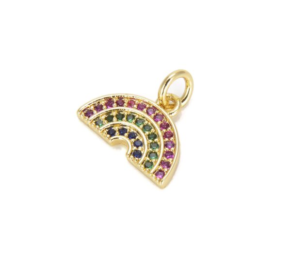 18K Gold Filled Multi Color CZ Micro Pave Rainbow Pendant, Semicircle Shaped Pave Pendant, Rainbow Charm Pendant, 14x12mm, CP616