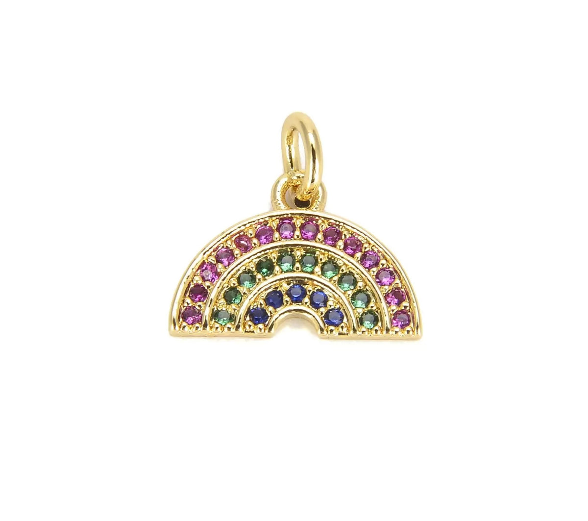 18K Gold Filled Multi Color CZ Micro Pave Rainbow Pendant, Semicircle Shaped Pave Pendant, Rainbow Charm Pendant, 14x12mm, CP616