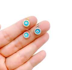 18K Gold Filled Enamel Gold Evil Eye Charm, Eye Charms, Cubic Eye Pendant, Amulet Jewelry, Good Luck Eye, Blue Evil Eye Charm 14x19mm, CP623