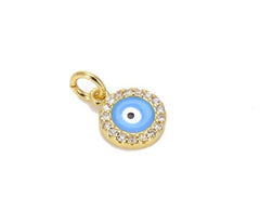 18K Gold Filled Enamel Gold Evil Eye Charm, Eye Charms, Cubic Eye Pendant, Amulet Jewelry, Good Luck Eye, Blue Evil Eye Charm 14x19mm, CP623