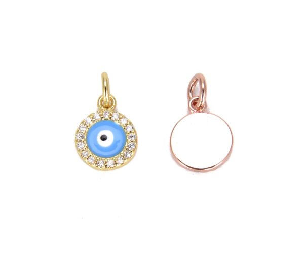 18K Gold Filled Enamel Gold Evil Eye Charm, Eye Charms, Cubic Eye Pendant, Amulet Jewelry, Good Luck Eye, Blue Evil Eye Charm 14x19mm, CP623