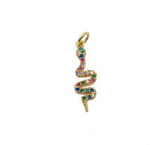 14K Gold Filled Snake Charm, Micro Pave CZ Snake Necklace, Pave Snake Charm, Pave Connector, Snake Pendant, Snake Beads, 22x7mm, CP625