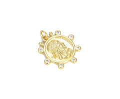 18K Gold Filled CZ Micro Pave Ancient Coin Pendant, Gold Coin Charm/Pendant, Medallion Necklace, Gold Medallion Necklace, Ancient Coin, 20x22mm, CP632