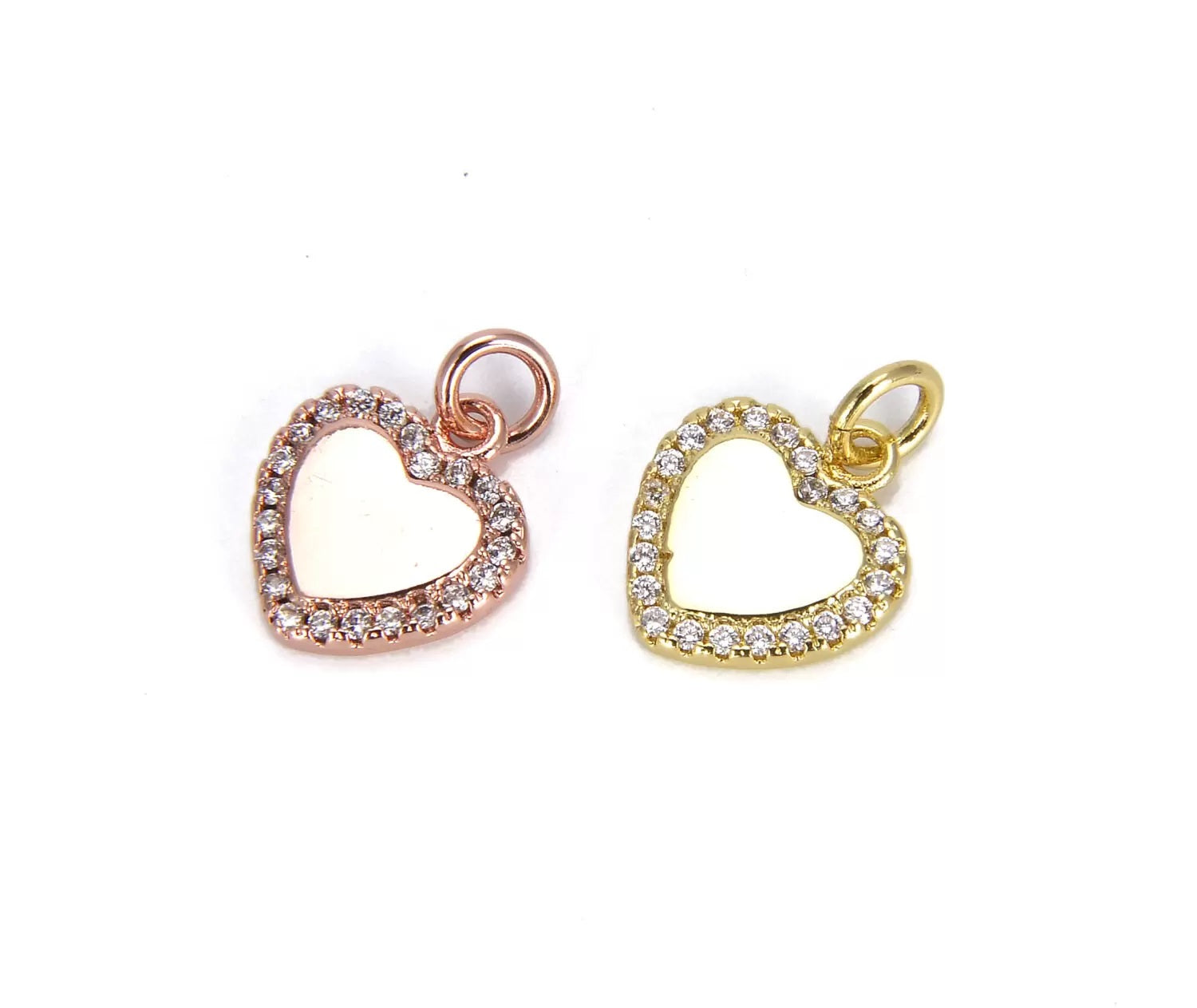 24K Gold Filled Cubic Zirconia Micro Pave Heart Charm, Pave Heart Shape Charm, Heart Necklace, Rhinestone Heart Charms, 14x11mm, CP635