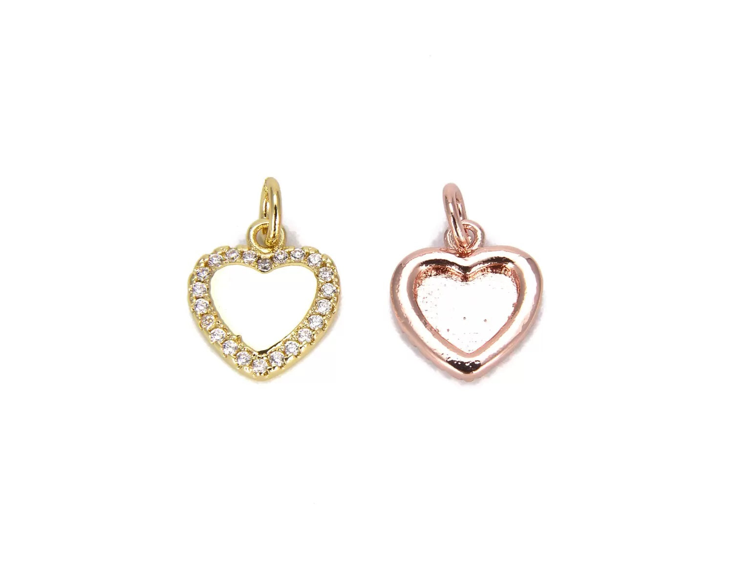 24K Gold Filled Cubic Zirconia Micro Pave Heart Charm, Pave Heart Shape Charm, Heart Necklace, Rhinestone Heart Charms, 14x11mm, CP635