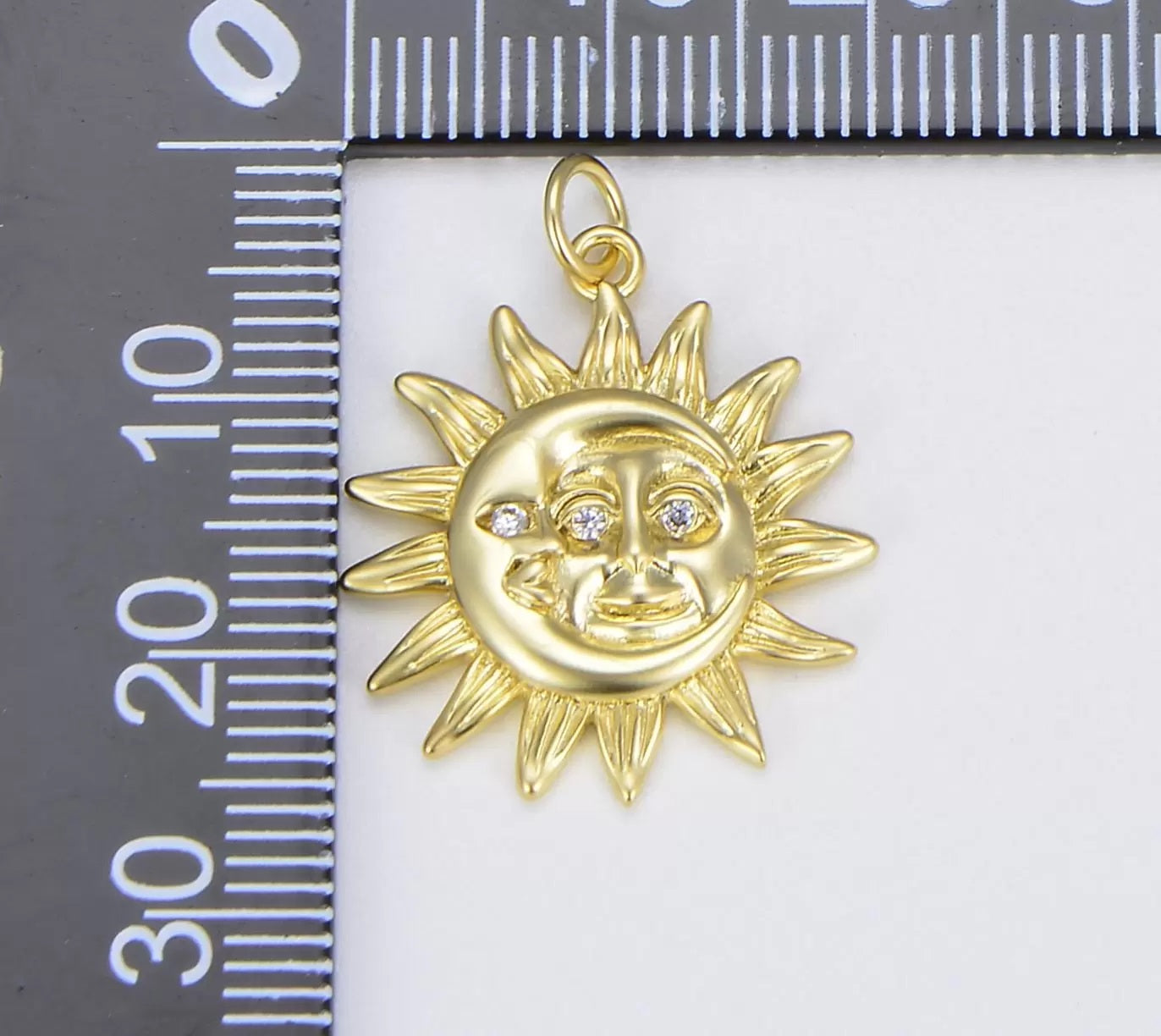 24K Gold Filled Cubic Zirconia Micro Pave Moon and Sun Charm, Half Moon Necklace, Gold Sun Pendant, Sunburst Necklace, Crescent Pendant, Pave Charm, 22x21mm, CP636