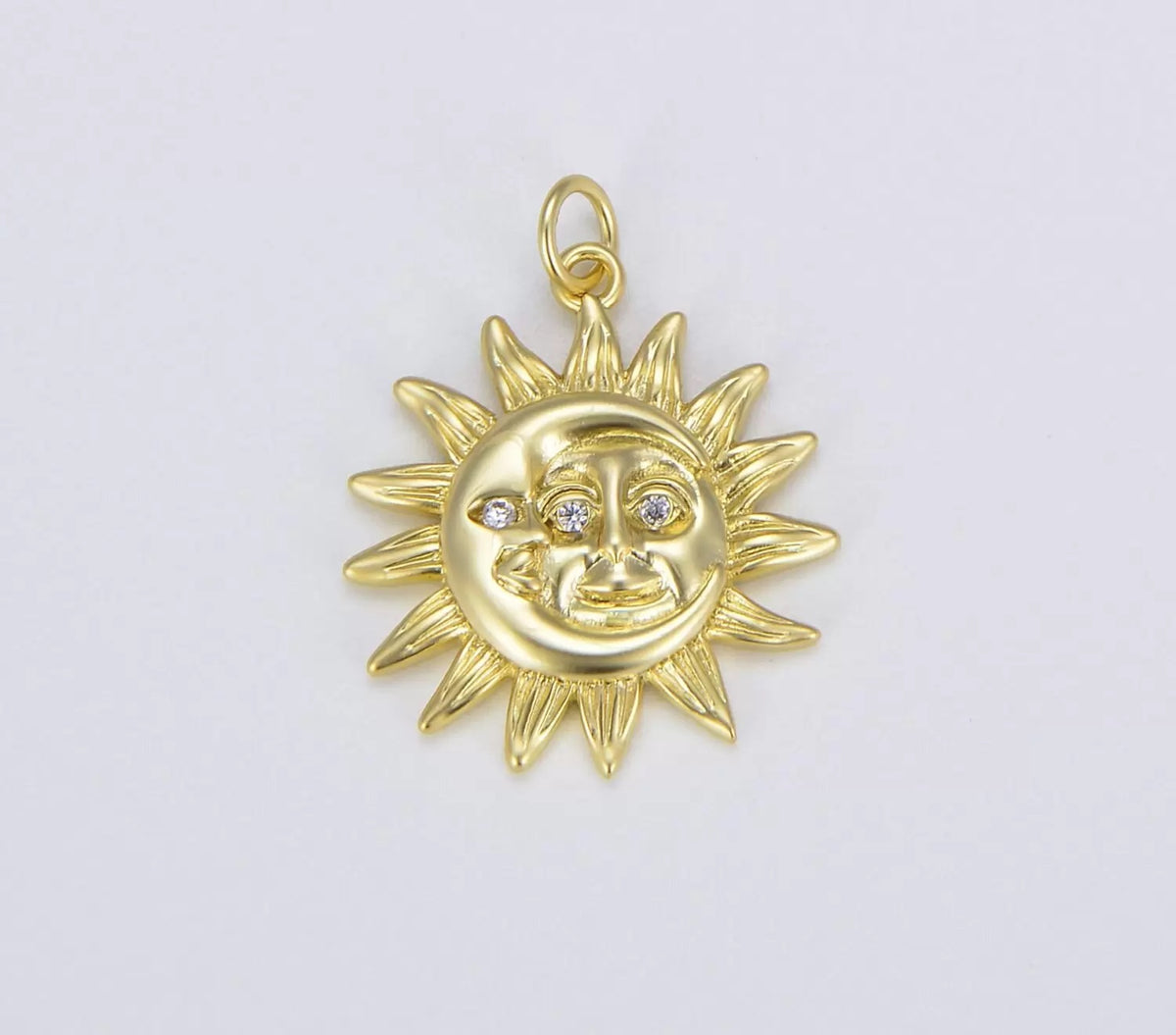 24K Gold Filled Cubic Zirconia Micro Pave Moon and Sun Charm, Half Moon Necklace, Gold Sun Pendant, Sunburst Necklace, Crescent Pendant, Pave Charm, 22x21mm, CP636