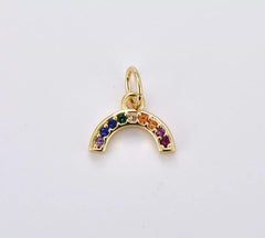 14K Gold Filled Tiny Colorful Cubic Zirconia Micro Pave Rainbow Charm, 10x8mm, CP637