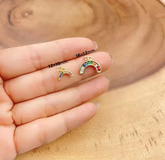 14K Gold Filled Tiny Colorful Cubic Zirconia Micro Pave Rainbow Charm, 10x8mm, CP637