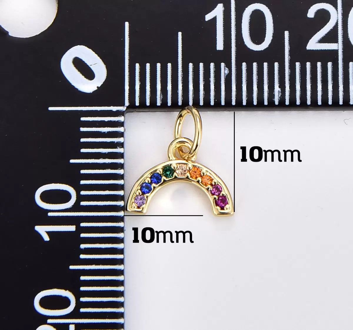 14K Gold Filled Tiny Colorful Cubic Zirconia Micro Pave Rainbow Charm, 10x8mm, CP637