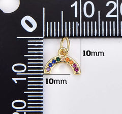 14K Gold Filled Tiny Colorful Cubic Zirconia Micro Pave Rainbow Charm, 10x8mm, CP637