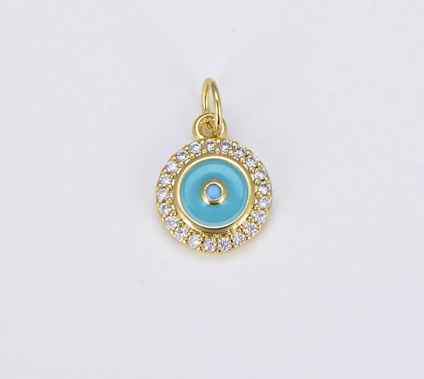 18K Gold Filled Turquoise Blue Enamel Evil Eye Charm, CZ Micro Pave Evil Eye Charm, Turkish Evil Eye, Evil Eye Charm, Evil Eye Necklace, 13x10mm, CP638