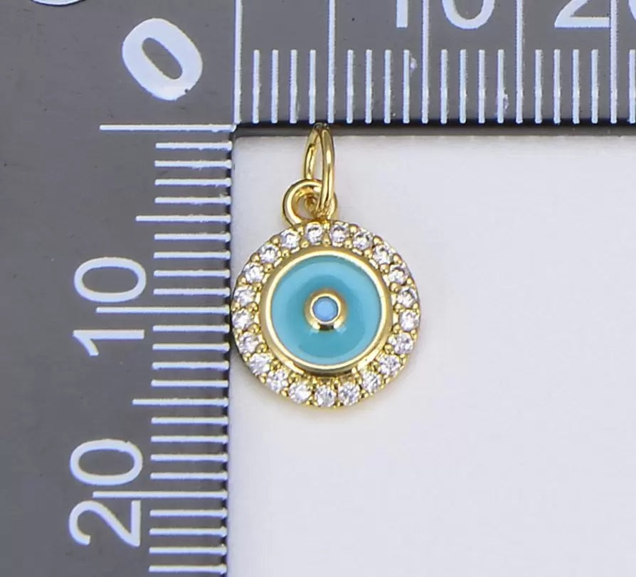 18K Gold Filled Turquoise Blue Enamel Evil Eye Charm, CZ Micro Pave Evil Eye Charm, Turkish Evil Eye, Evil Eye Charm, Evil Eye Necklace, 13x10mm, CP638