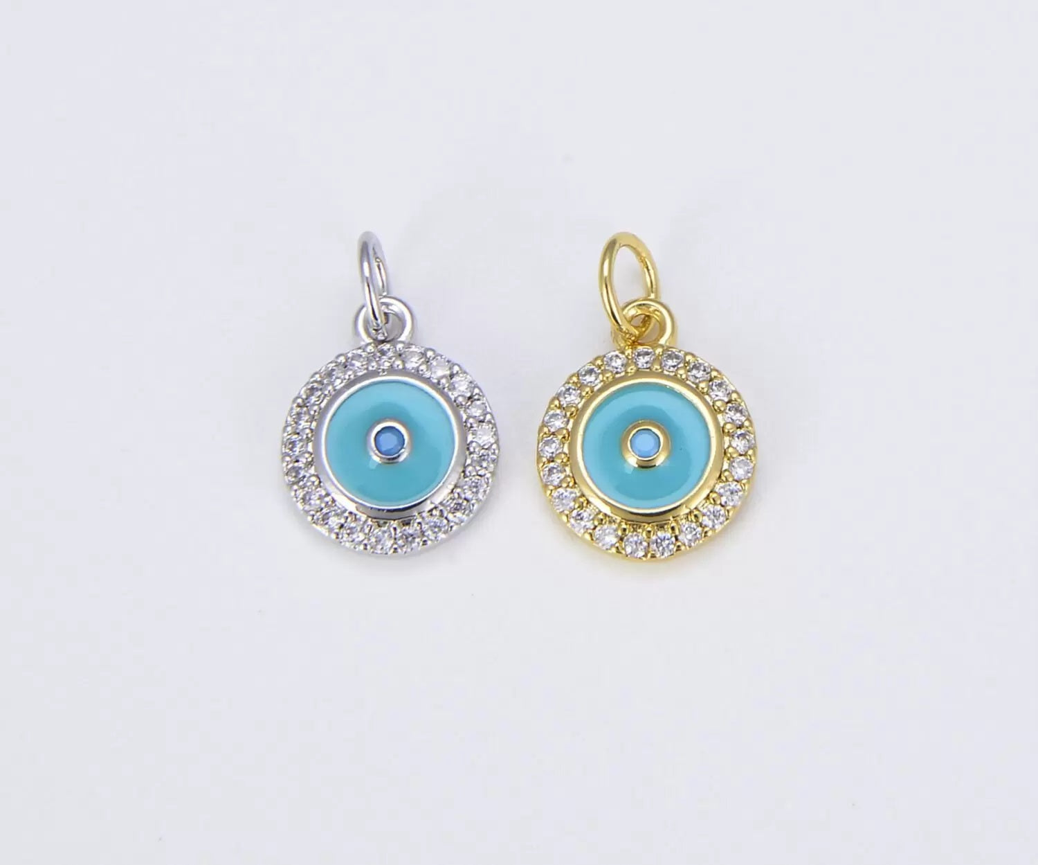 18K Gold Filled Turquoise Blue Enamel Evil Eye Charm, CZ Micro Pave Evil Eye Charm, Turkish Evil Eye, Evil Eye Charm, Evil Eye Necklace, 13x10mm, CP638