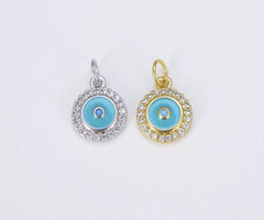 18K Gold Filled Turquoise Blue Enamel Evil Eye Charm, CZ Micro Pave Evil Eye Charm, Turkish Evil Eye, Evil Eye Charm, Evil Eye Necklace, 13x10mm, CP638