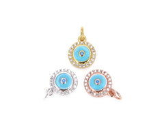 18K Gold Filled Turquoise Blue Enamel Evil Eye Charm, CZ Micro Pave Evil Eye Charm, Turkish Evil Eye, Evil Eye Charm, Evil Eye Necklace, 13x10mm, CP638