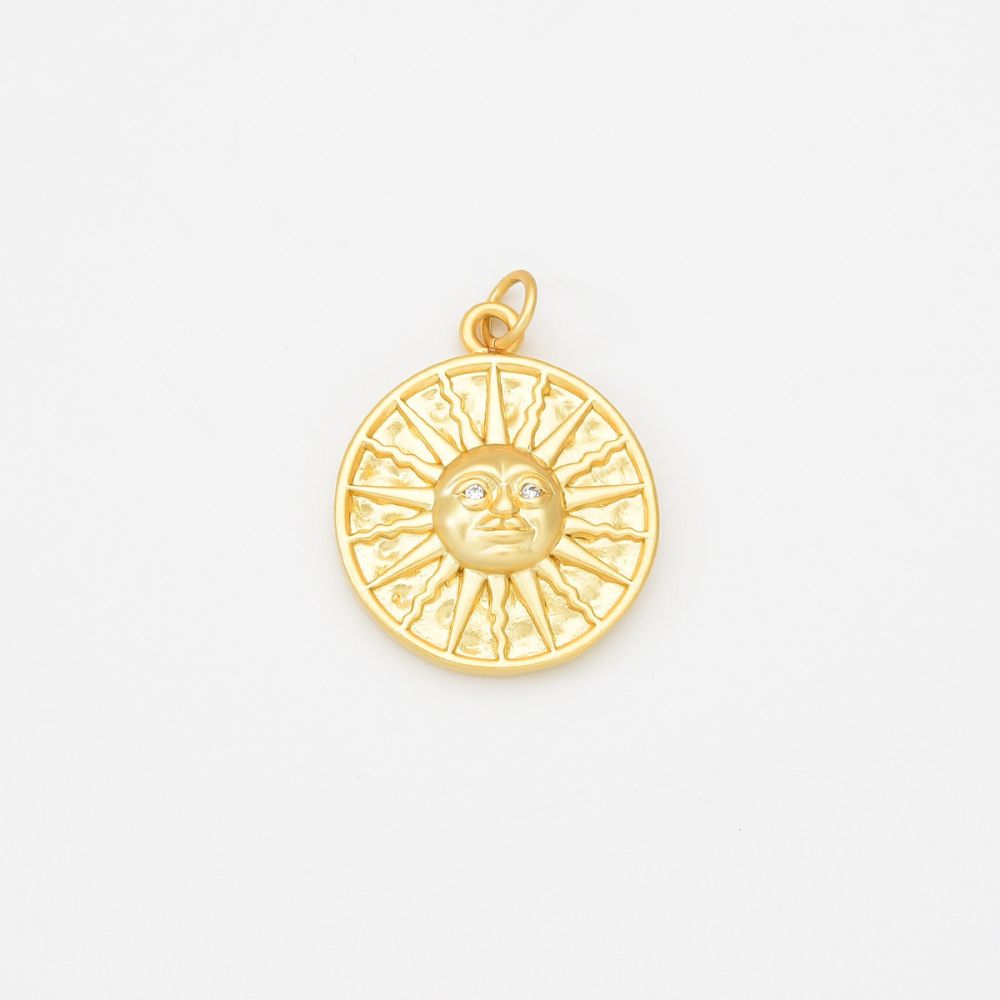 18K Gold Filled Cubic Zirconia Micro Pave Sun Charm, Sun Charm Pendant, Sun Charm, Gold Sun Pendant, Sunburst Pendant, Pave Findings, Sun Jewelry, 23x19mm, CP640