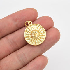 18K Gold Filled Cubic Zirconia Micro Pave Sun Charm, Sun Charm Pendant, Sun Charm, Gold Sun Pendant, Sunburst Pendant, Pave Findings, Sun Jewelry, 23x19mm, CP640