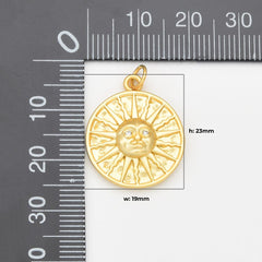 18K Gold Filled Cubic Zirconia Micro Pave Sun Charm, Sun Charm Pendant, Sun Charm, Gold Sun Pendant, Sunburst Pendant, Pave Findings, Sun Jewelry, 23x19mm, CP640