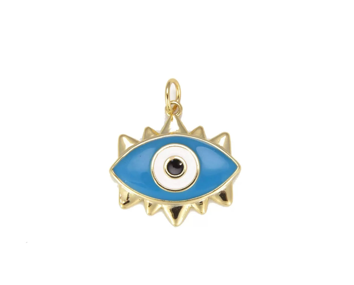 14K Gold Filled Turquoise Blue Enamel Evil Eye Charm, Enamel Evil Eye Charm, Turkish Evil Eye, Evil Eye Charm Necklace, 22x25mm, CP642