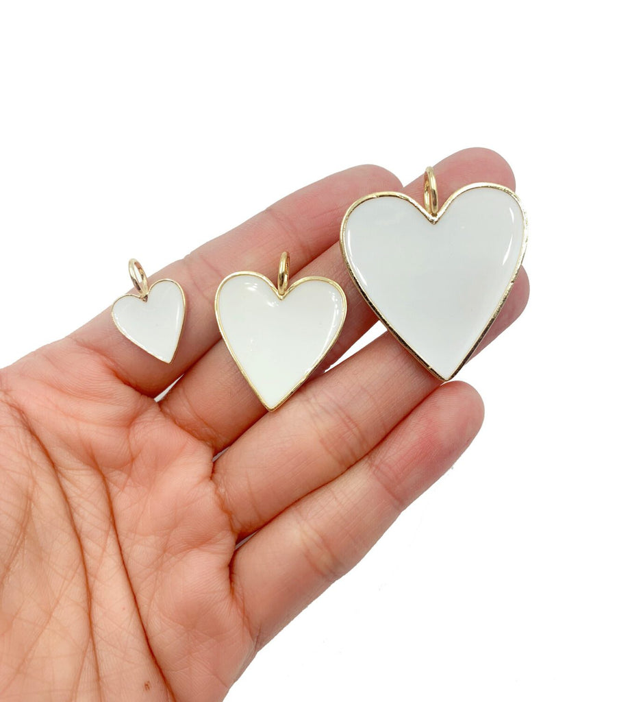 18K Gold Filled White Enamel Heart Pendant Charm, White Enamel Heart Pendant with Gold Finish, Enamel Heart 15/25/35mm, CP644