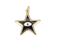 18K Gold Filled Black Enamel Evil Eye Star Charm Pendant, Enamel Star Pendant, Evil Eye Necklace, Star Pendant, Star Charm, 27x22mm, CP648