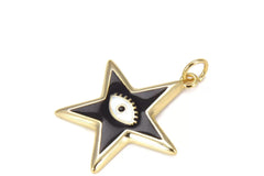 18K Gold Filled Black Enamel Evil Eye Star Charm Pendant, Enamel Star Pendant, Evil Eye Necklace, Star Pendant, Star Charm, 27x22mm, CP648