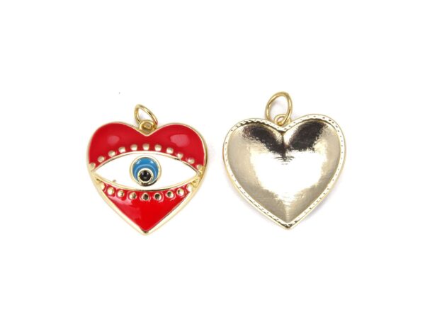 14K Gold Filled Evil Eye Enamel Heart Pendant Charm, Enamel Heart Charm, Red Heart Pendant for Bracelet Necklace Earrings 21x22mm, CP649