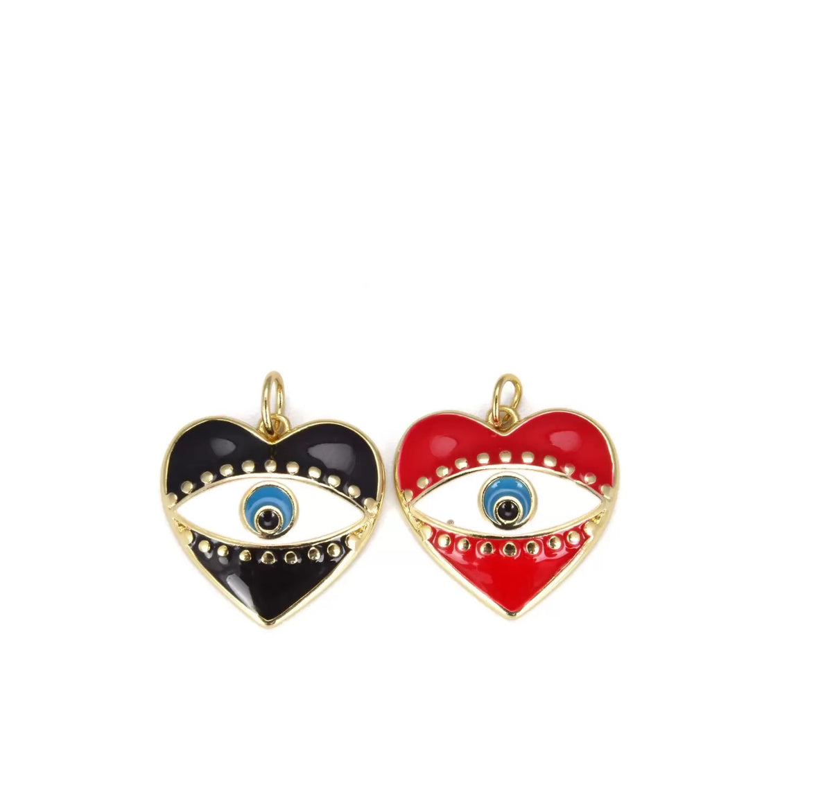 14K Gold Filled Evil Eye Enamel Heart Pendant Charm, Enamel Heart Charm, Red Heart Pendant for Bracelet Necklace Earrings 21x22mm, CP649